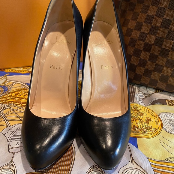 Red Bottoms-Authentic Christian Louboutin Black Leather Bianca Platform Size 39 - Picture 5 of 16